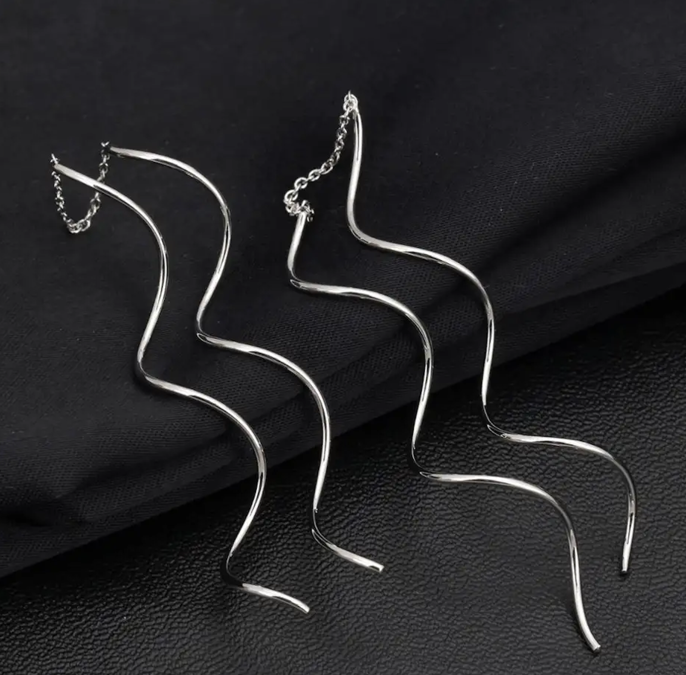 Women's Twisted Bar Long Line Chain Earrings Silver Color
