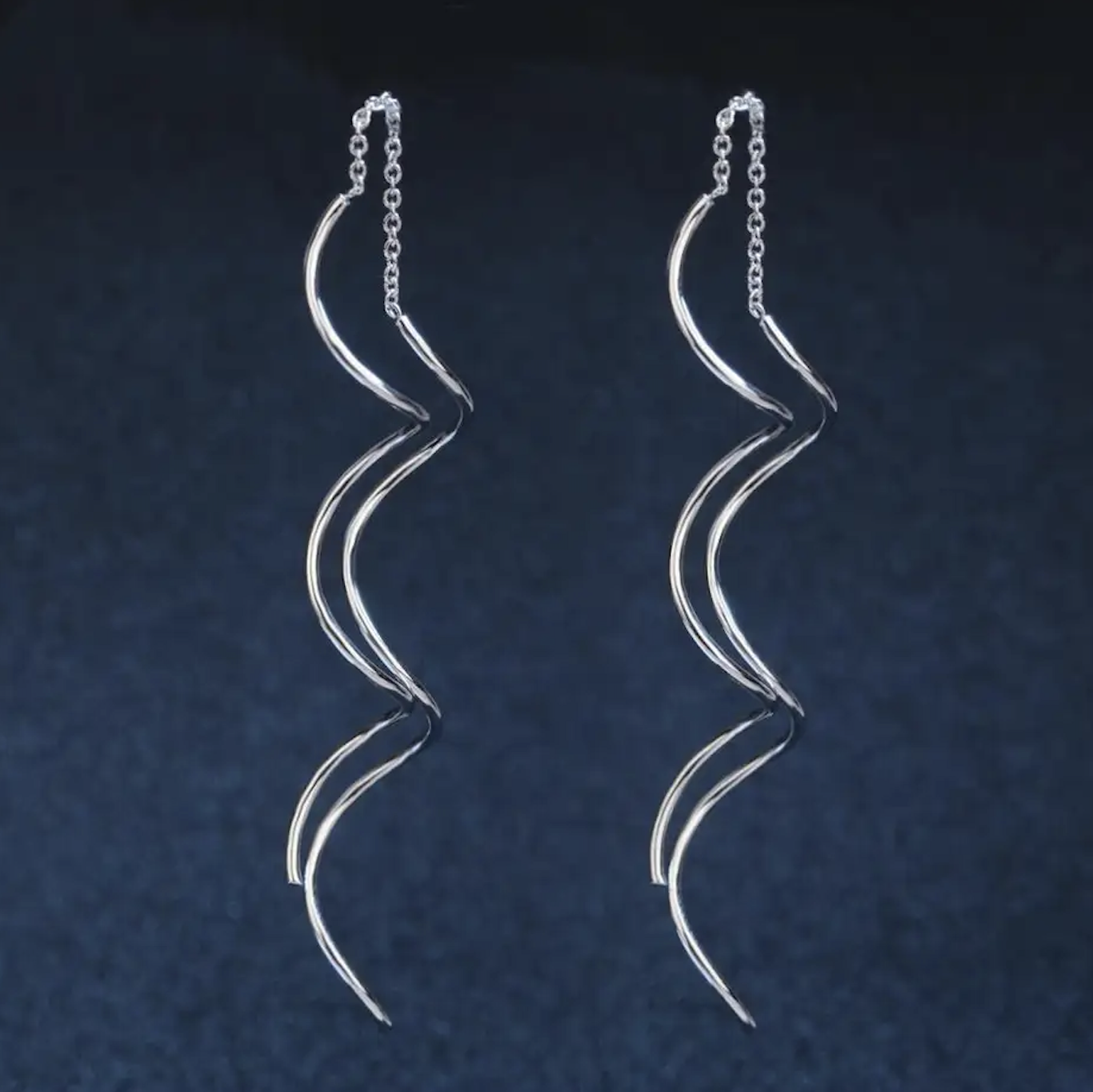 Women's Twisted Bar Long Line Chain Earrings Silver Color