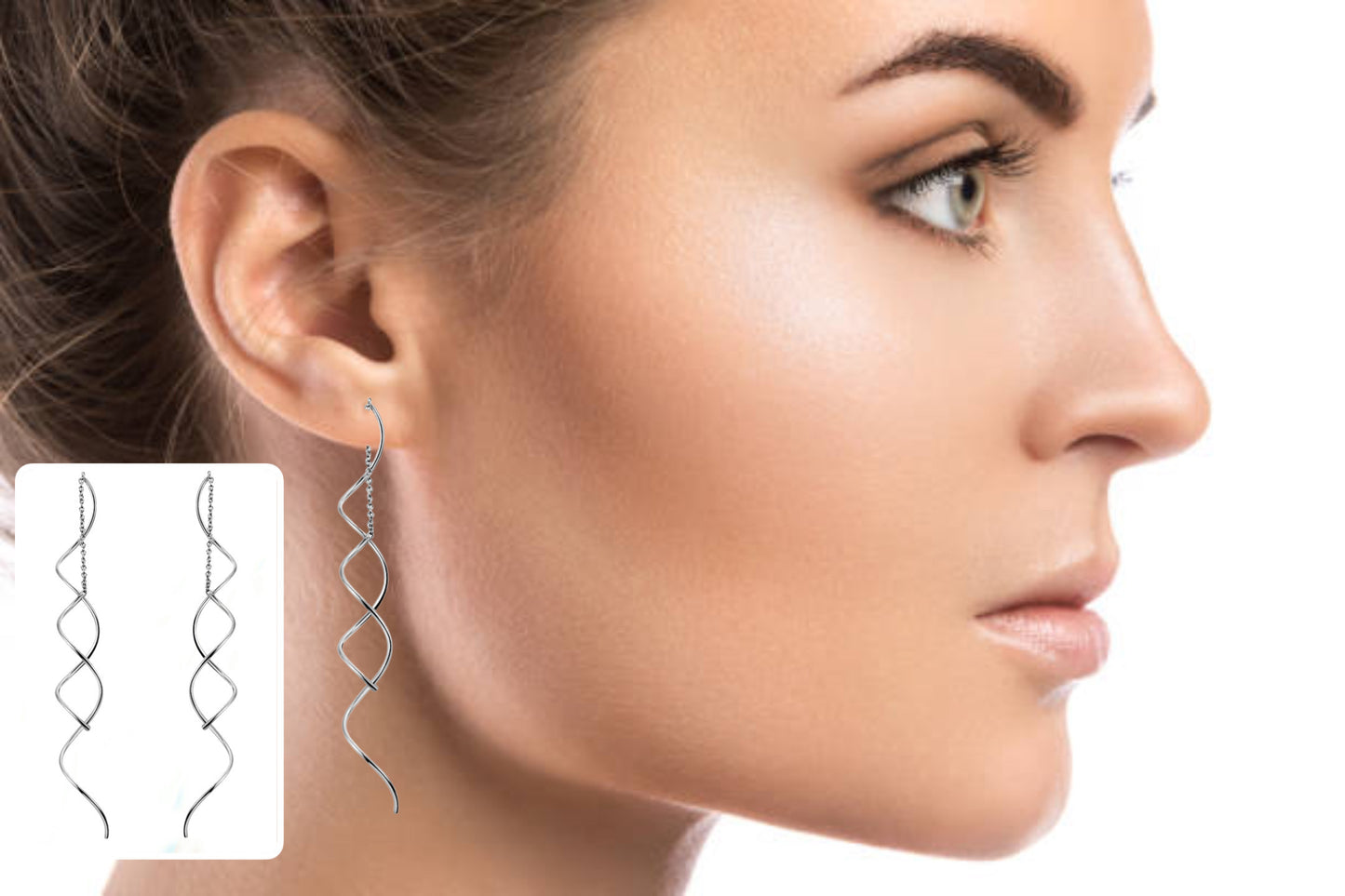 Women's Twisted Bar Long Line Chain Earrings Silver Color