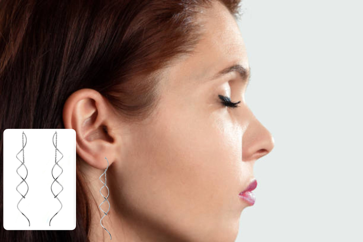 Women's Twisted Bar Long Line Chain Earrings Silver Color