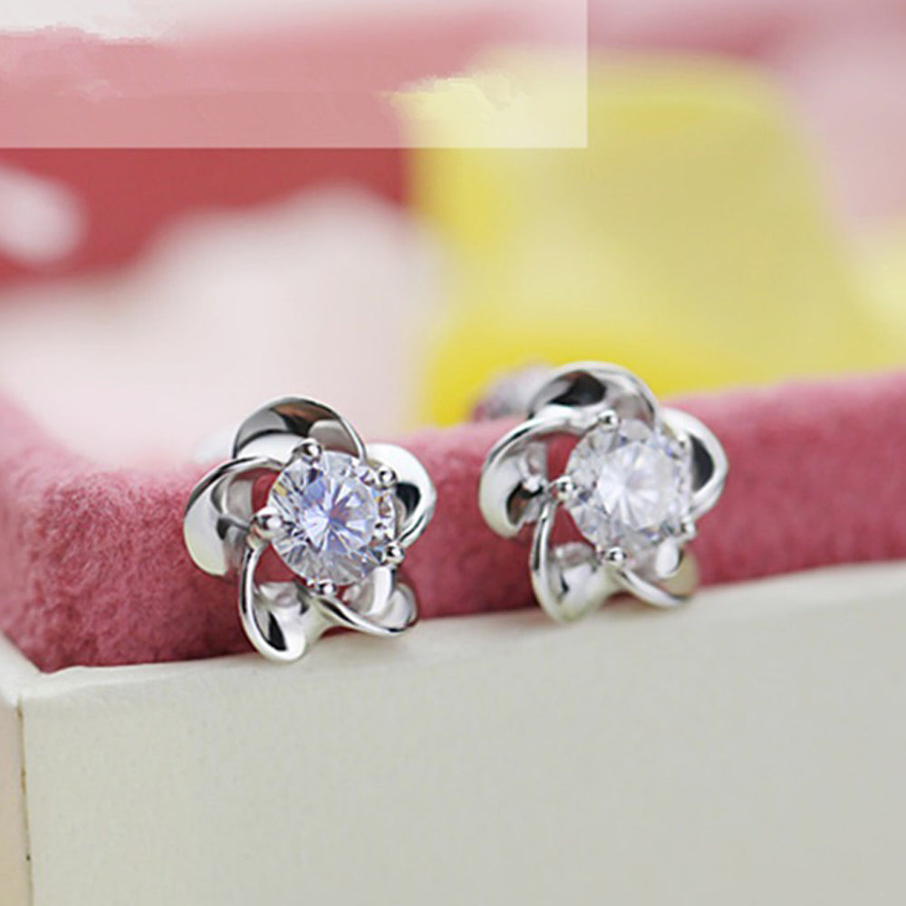 925 Sterling Silver Crystal Flower Stud Earrings