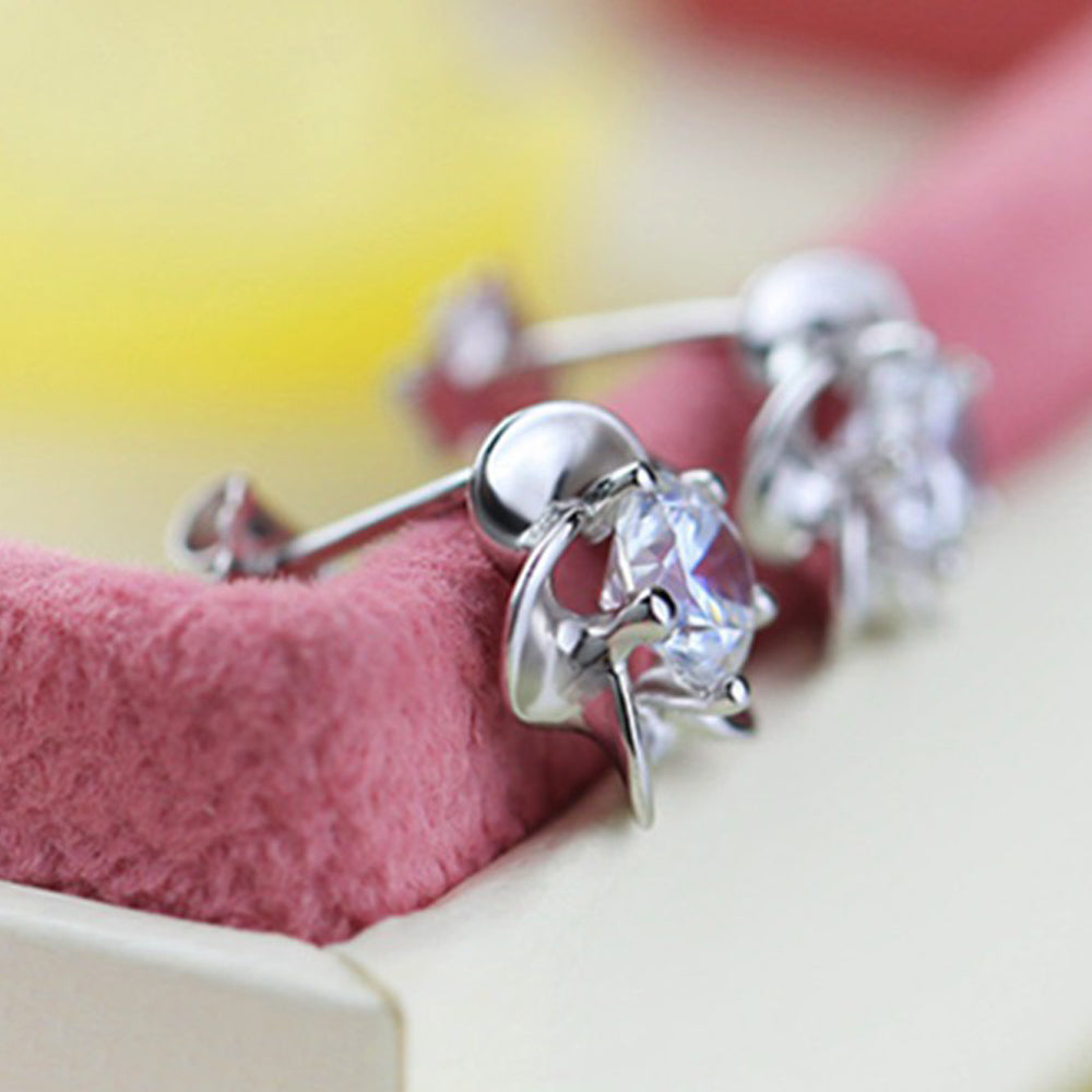925 Sterling Silver Crystal Flower Stud Earrings