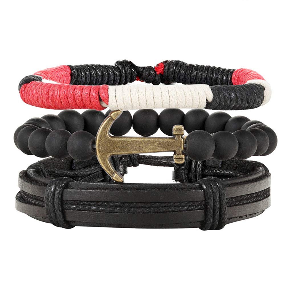 3 Styles Layered Multi Colored Adjustable Leather Bracelet