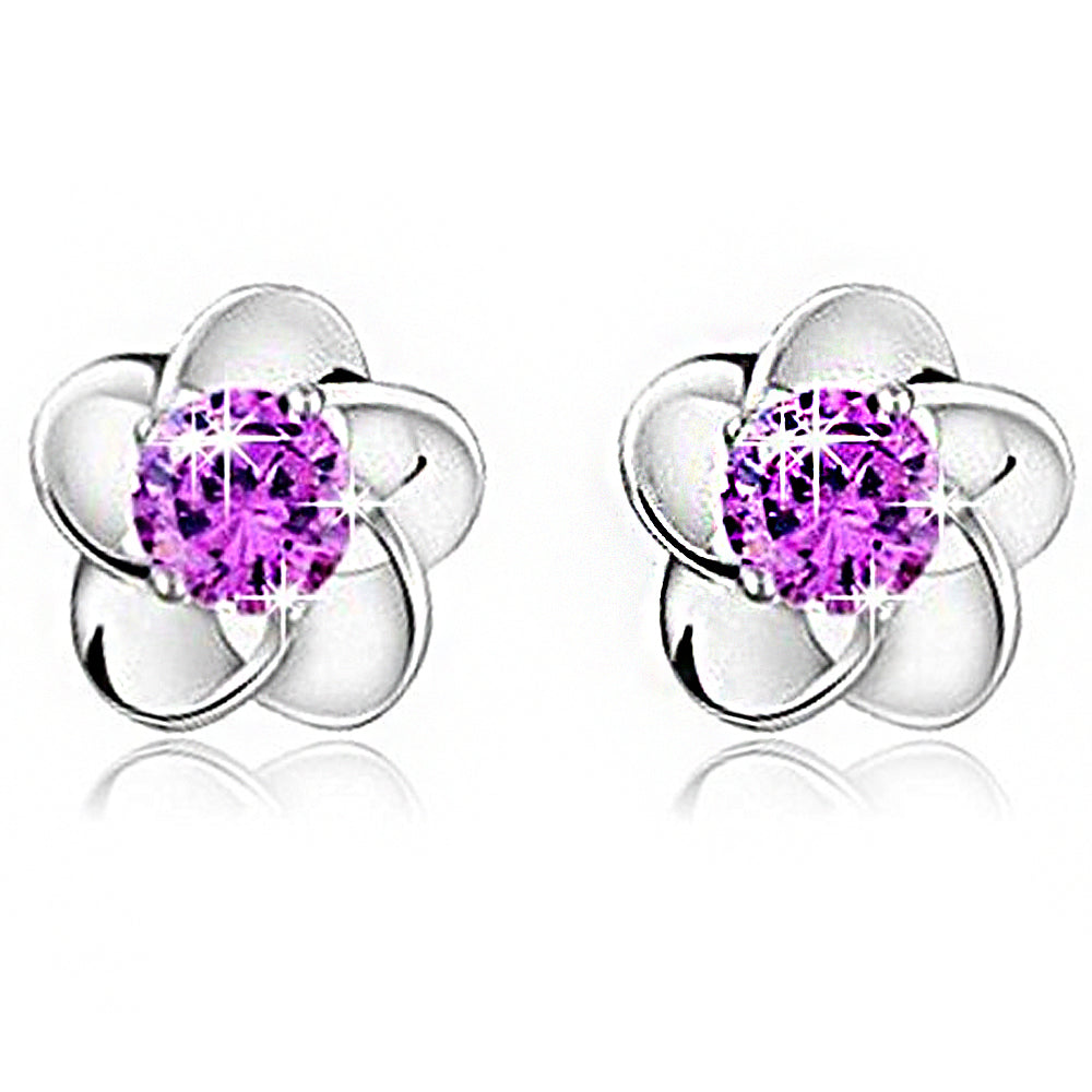 925 Sterling Silver Crystal Flower Stud Earrings