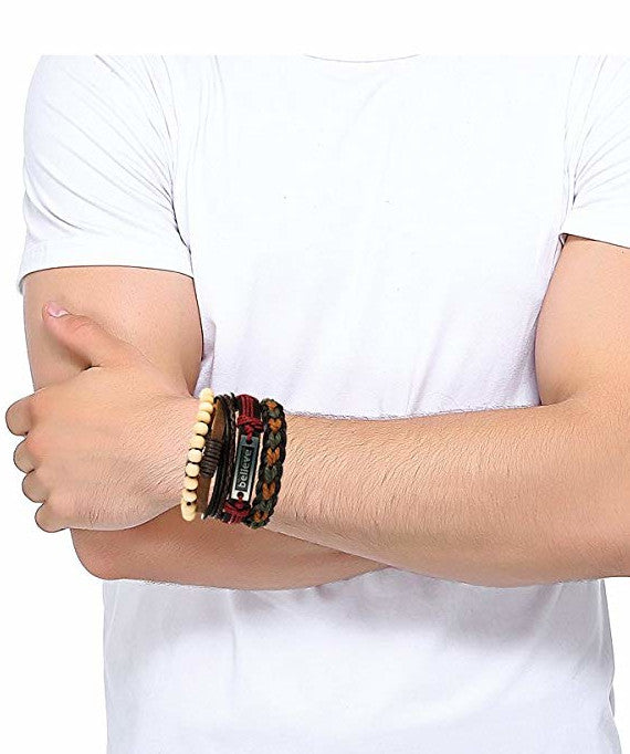 Multi Color Versatile Motivational Beads Believe Braided Leather Bracelet