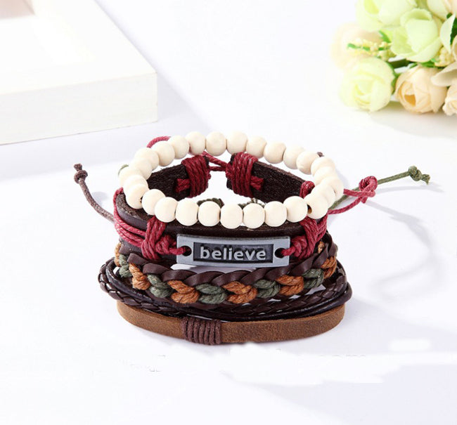 Multi Color Versatile Motivational Beads Believe Braided Leather Bracelet