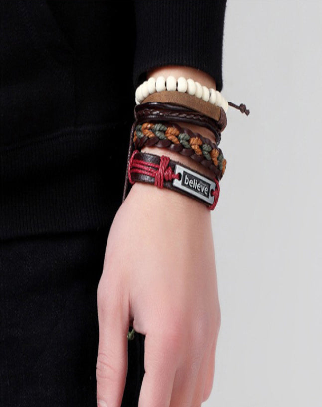 Multi Color Versatile Motivational Beads Believe Braided Leather Bracelet