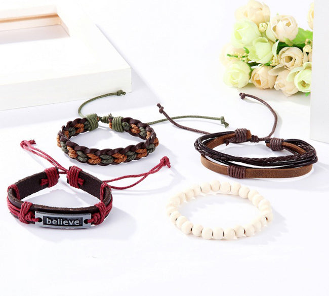 Multi Color Versatile Motivational Beads Believe Braided Leather Bracelet