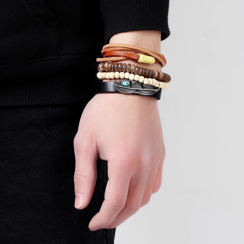 Cool Adjustable 4 Styles Blue Fish Eye Ethnic Leather Bracelet
