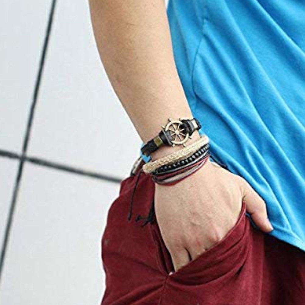 Lightweight Cool Adjustable Pirate Boat Anchor Leather Bracelet