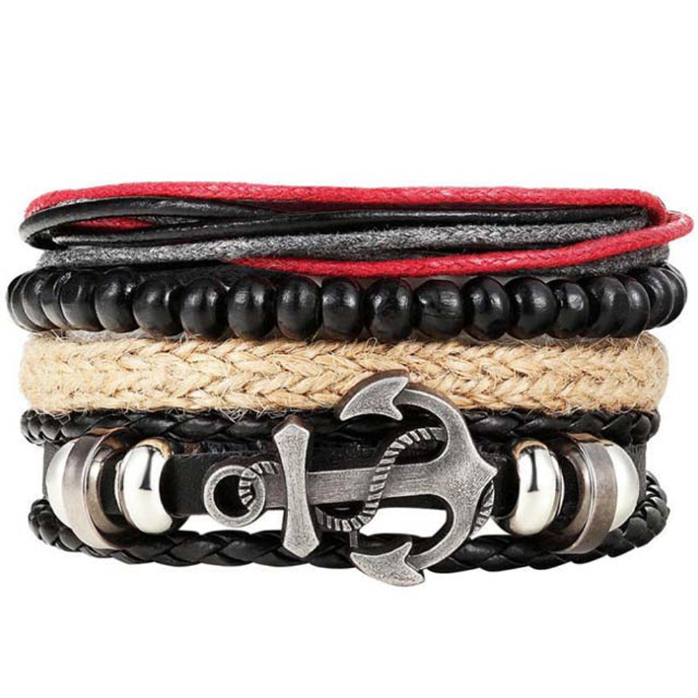 Sturdy Sleek Timeless Nautical Boat Anchor Leather Bracelet