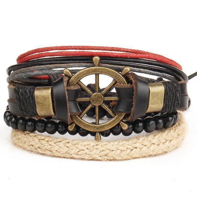 Lightweight Cool Adjustable Pirate Boat Anchor Leather Bracelet
