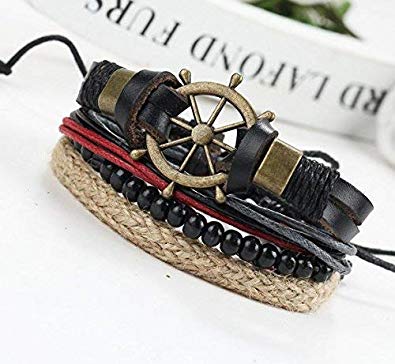 Lightweight Cool Adjustable Pirate Boat Anchor Leather Bracelet