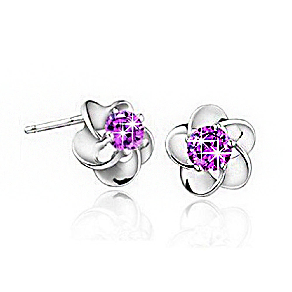 925 Sterling Silver Crystal Flower Stud Earrings