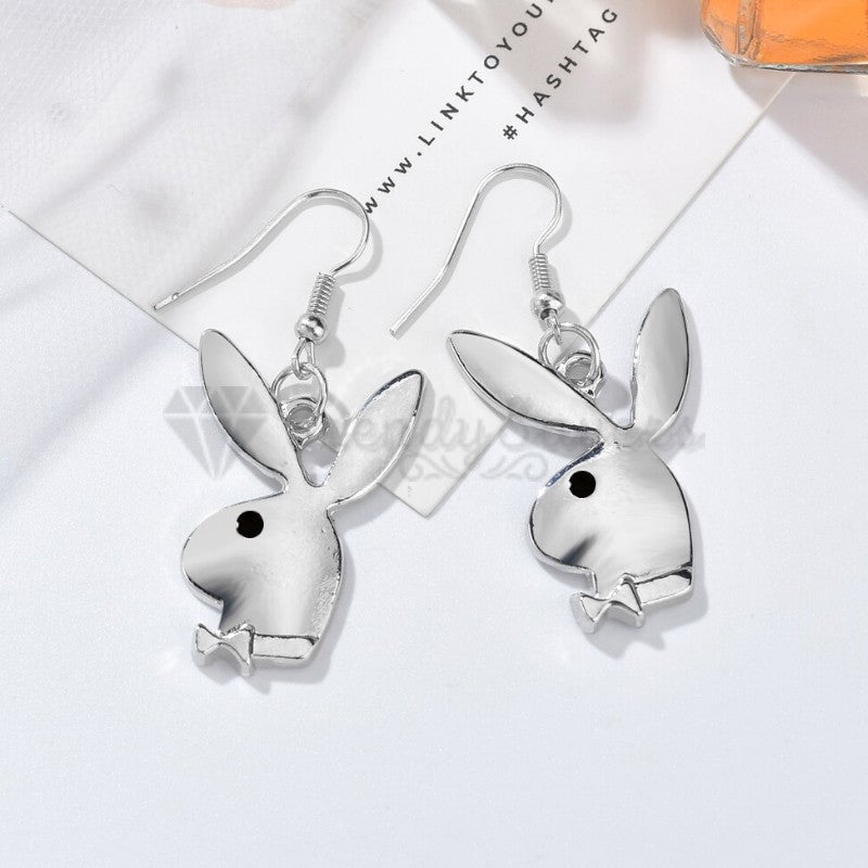 18ct Gold Plated Silver Tone Bunny Brushed Rabbit Head Shaped Drop Stud Earrings