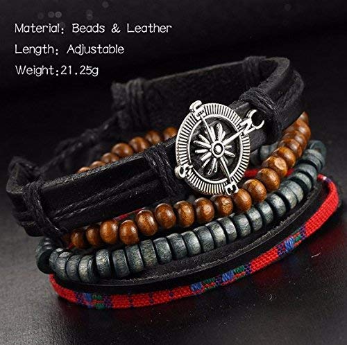 Durable Adventurous Look Compass Statement Leather Bracelet