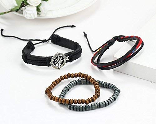 Durable Adventurous Look Compass Statement Leather Bracelet