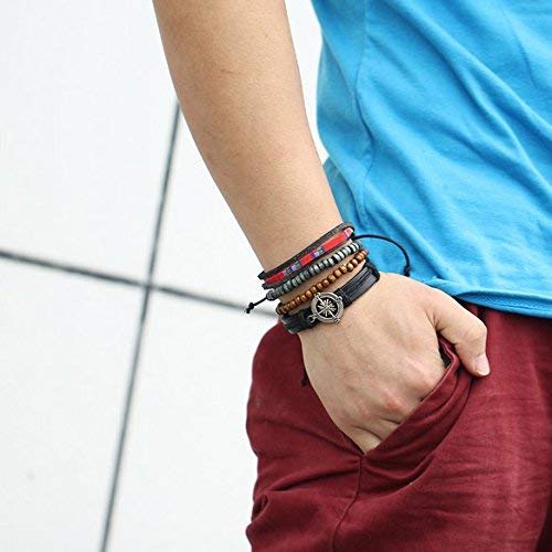 Durable Adventurous Look Compass Statement Leather Bracelet
