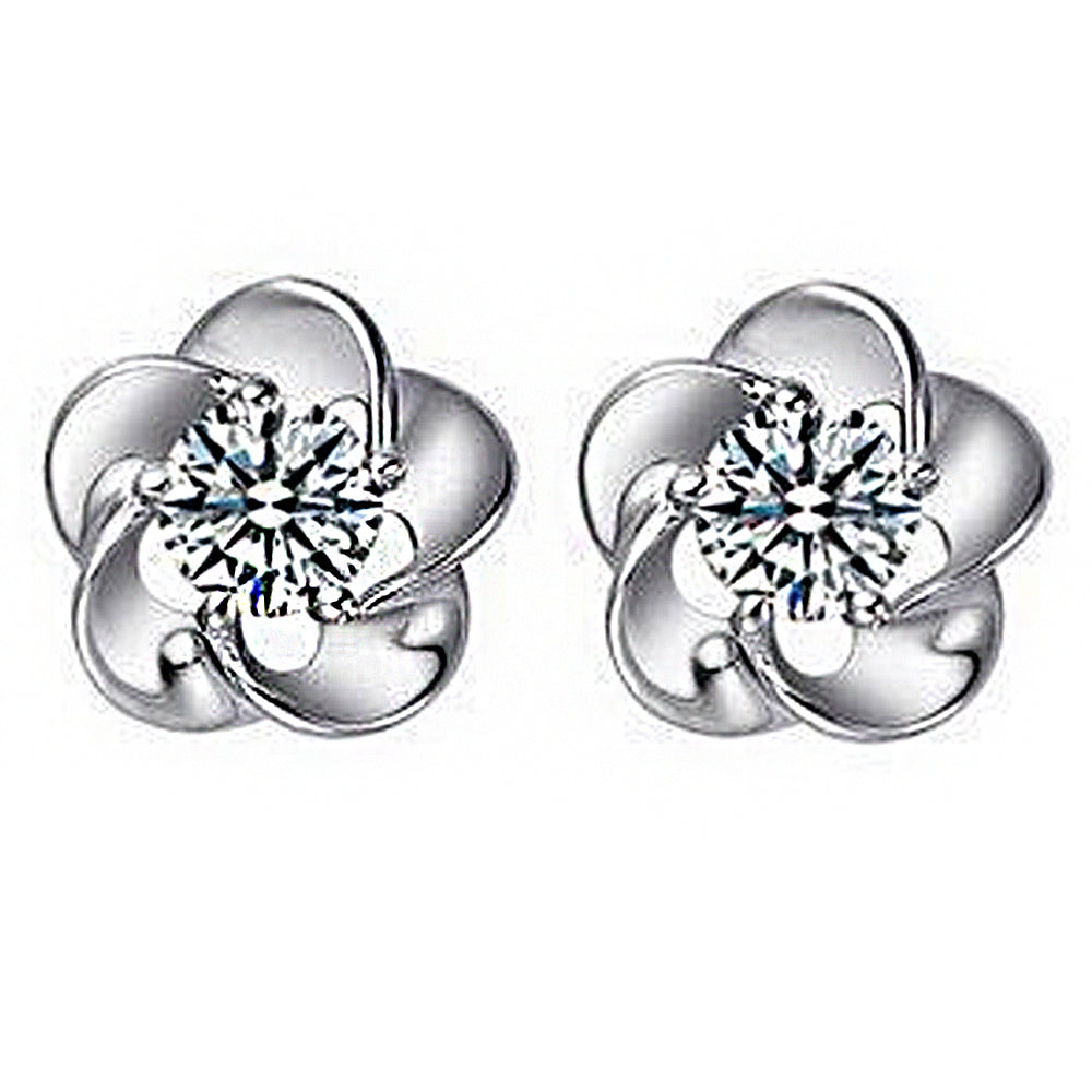 925 Sterling Silver Crystal Flower Stud Earrings