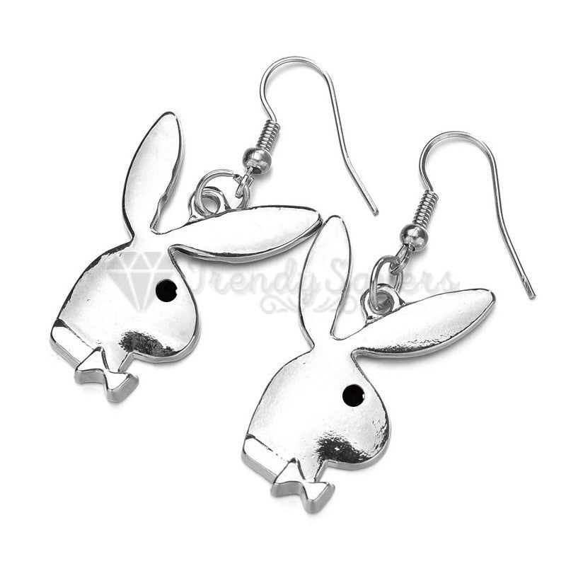 18ct Gold Plated Silver Tone Bunny Brushed Rabbit Head Shaped Drop Stud Earrings
