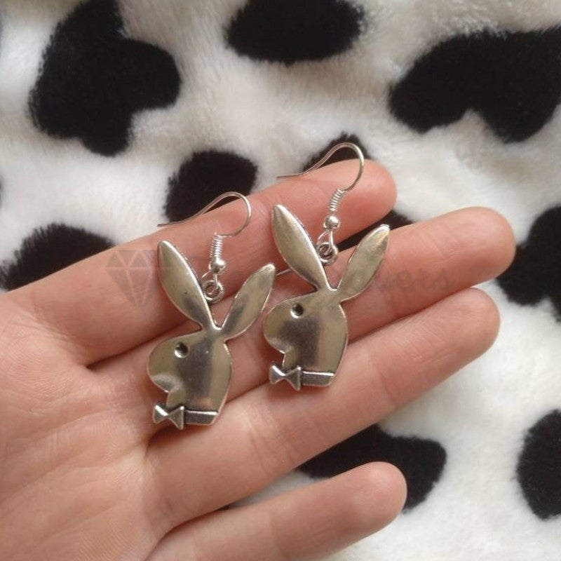 18ct Gold Plated Silver Tone Bunny Brushed Rabbit Head Shaped Drop Stud Earrings