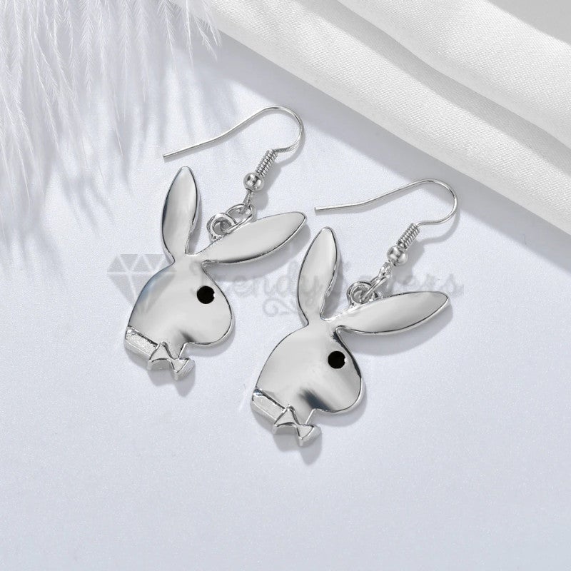 18ct Gold Plated Silver Tone Bunny Brushed Rabbit Head Shaped Drop Stud Earrings