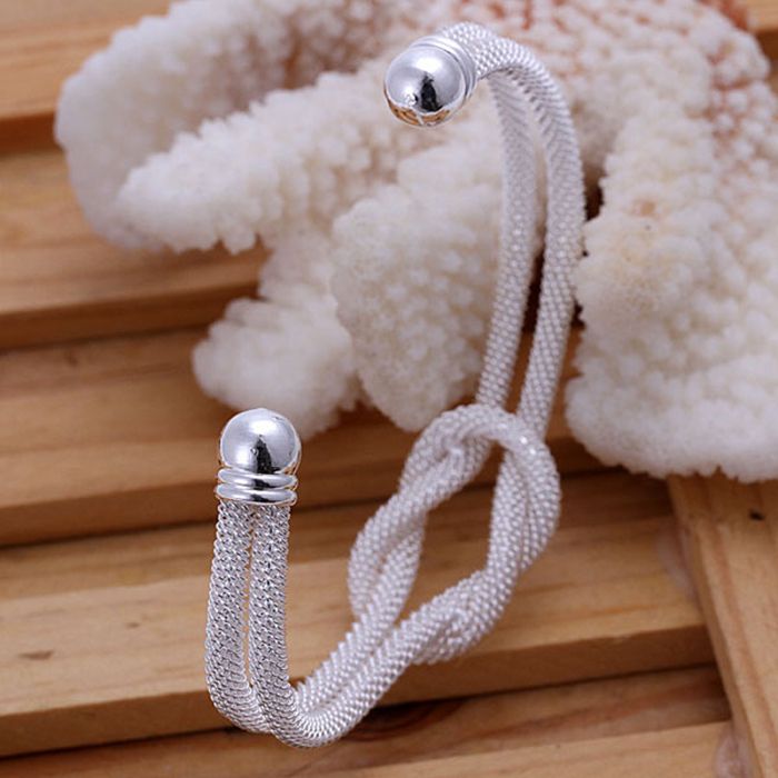 Delicate 925 Sterling Silver Mesh Knot Bangle