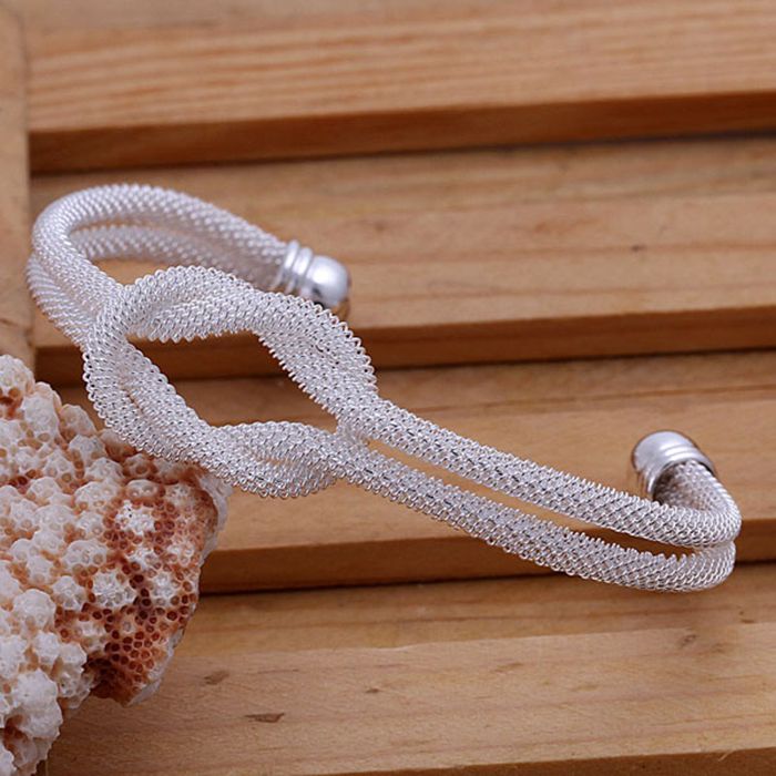 Delicate 925 Sterling Silver Mesh Knot Bangle