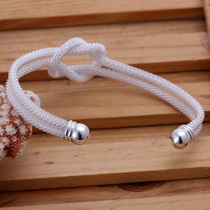 Delicate 925 Sterling Silver Mesh Knot Bangle