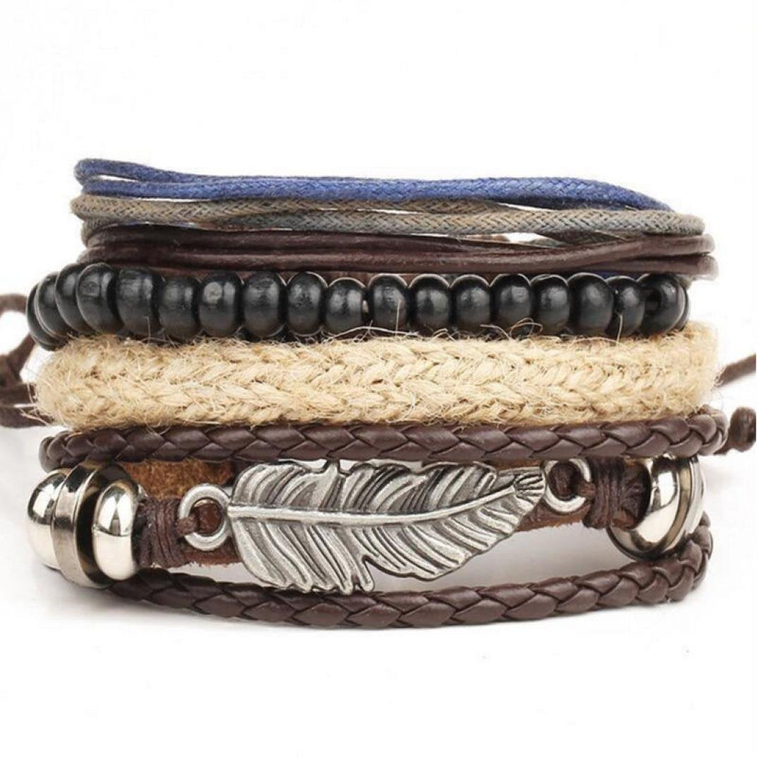 Multi-Layered Owl Leaf Black Pearl Braided Leather Bracelet