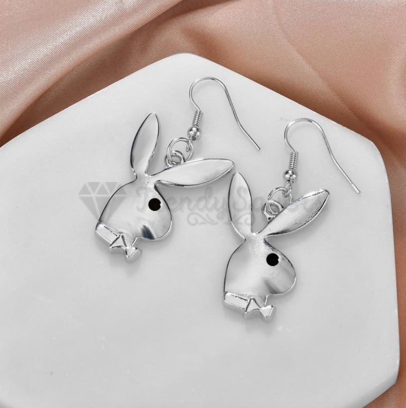 18ct Gold Plated Silver Tone Bunny Brushed Rabbit Head Shaped Drop Stud Earrings