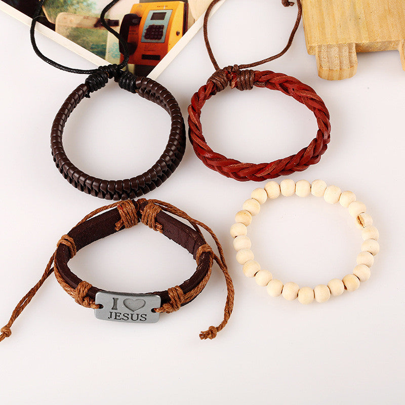 4 Artistic Styles Braided Ropes I Love Jesus Statement Leather Bracelet
