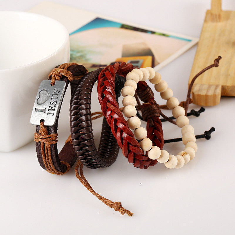 4 Artistic Styles Braided Ropes I Love Jesus Statement Leather Bracelet