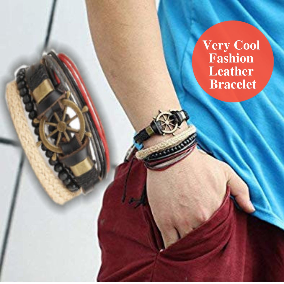 Lightweight Cool Adjustable Pirate Boat Anchor Leather Bracelet