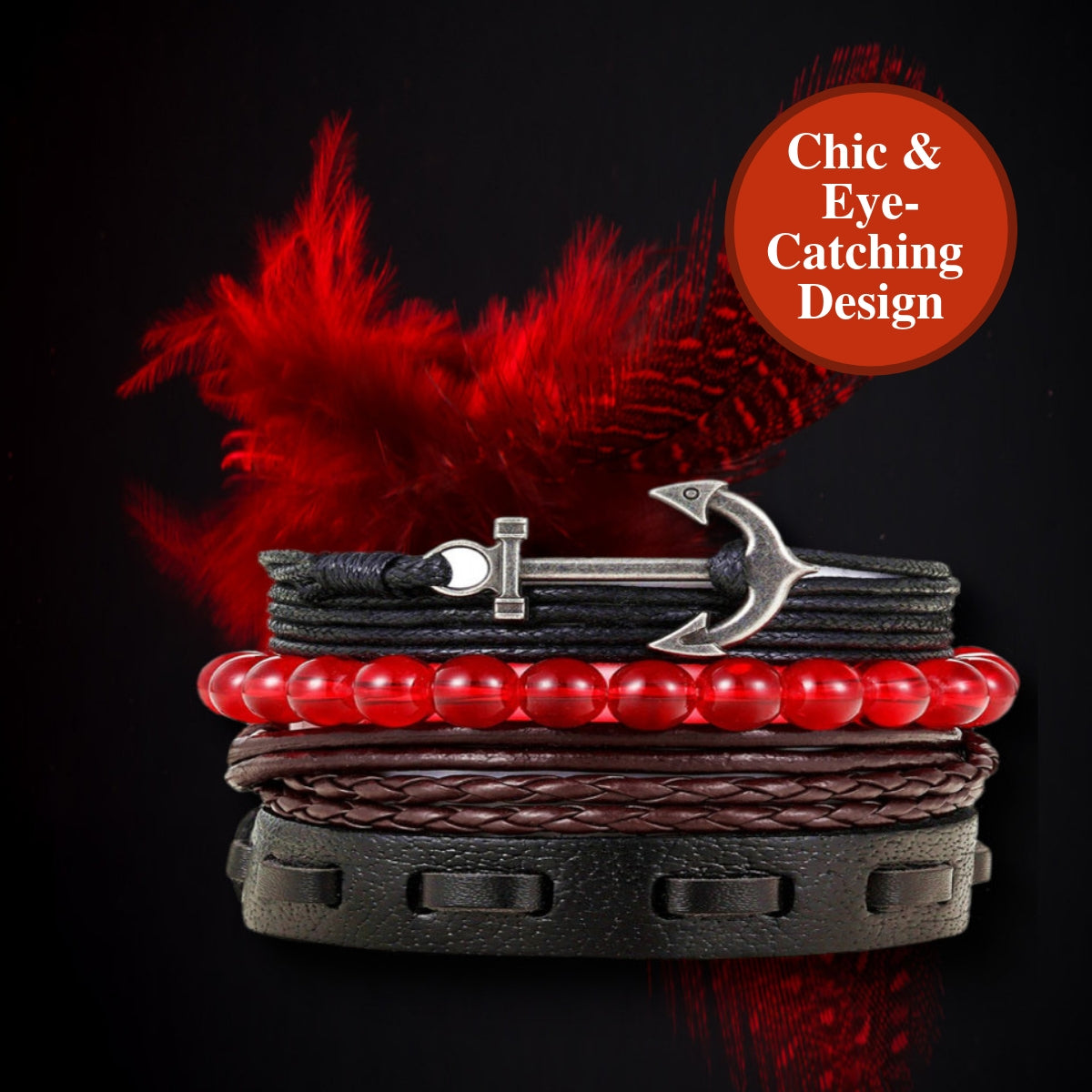 Four Styles Eye-Catching Red Beads Boat Anchor Leather Bracelet
