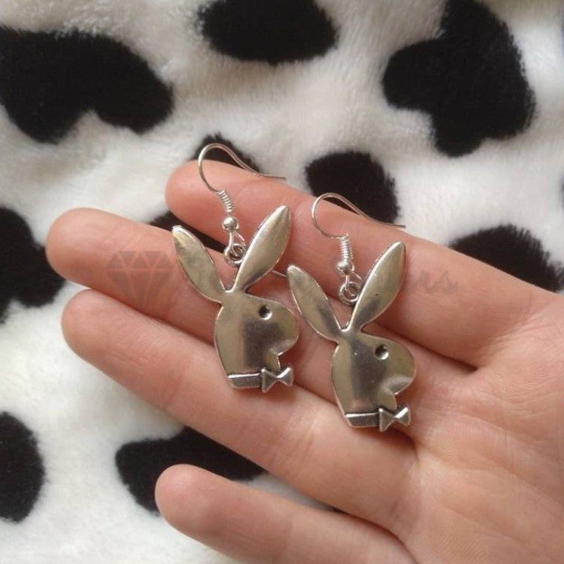 18ct Gold Plated Silver Tone Bunny Brushed Rabbit Head Shaped Drop Stud Earrings