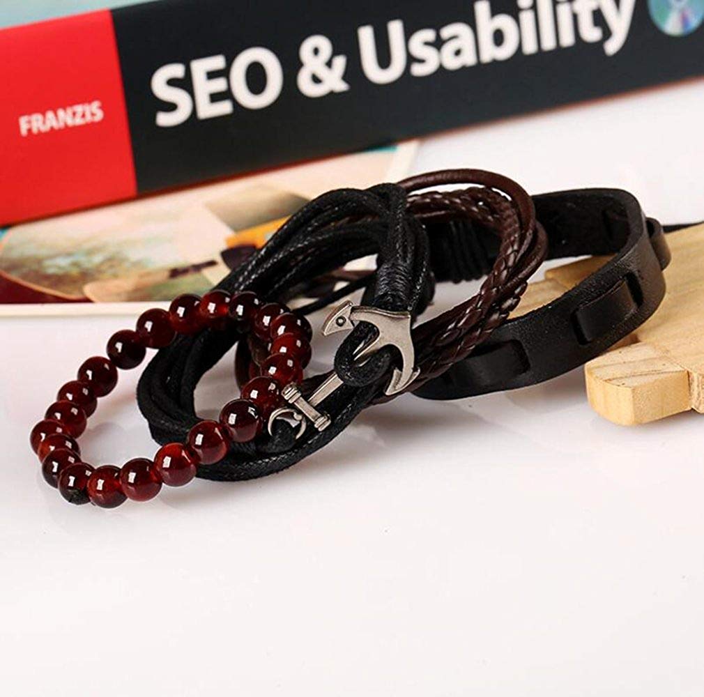 Four Styles Eye-Catching Red Beads Boat Anchor Leather Bracelet