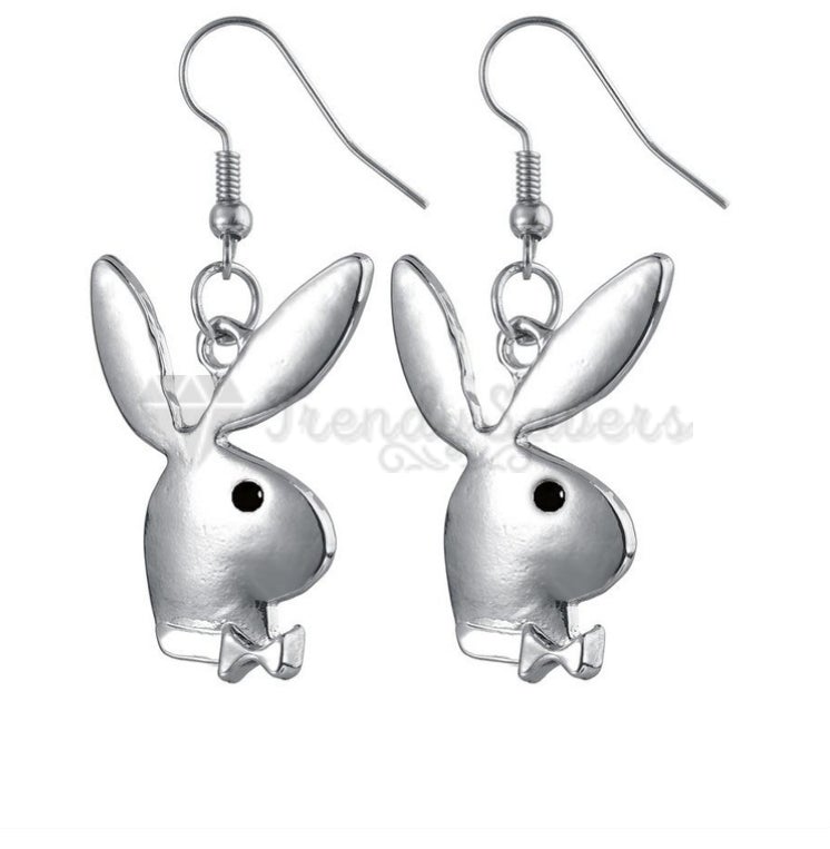 18ct Gold Plated Silver Tone Bunny Brushed Rabbit Head Shaped Drop Stud Earrings