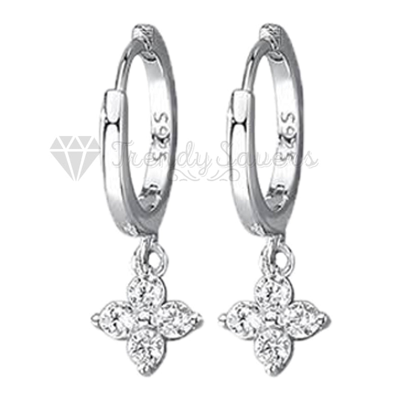 Elegant 925 Sterling Silver Floral Earrings with Delicate Silver Inlaid Zircon