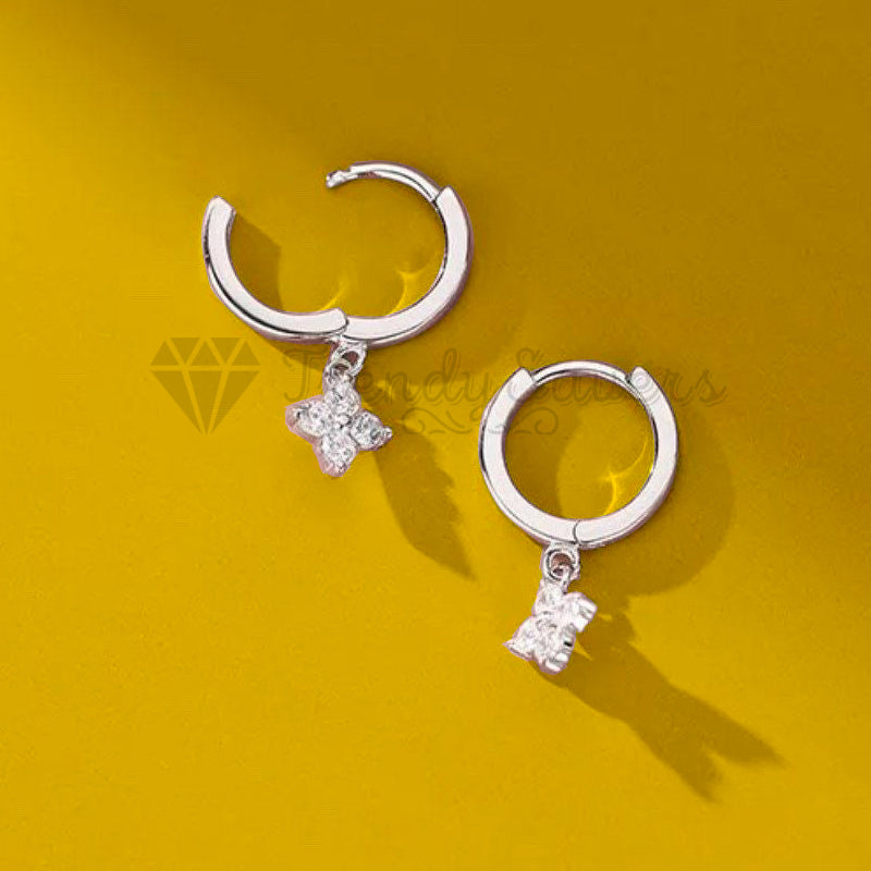 Elegant 925 Sterling Silver Floral Earrings with Delicate Silver Inlaid Zircon