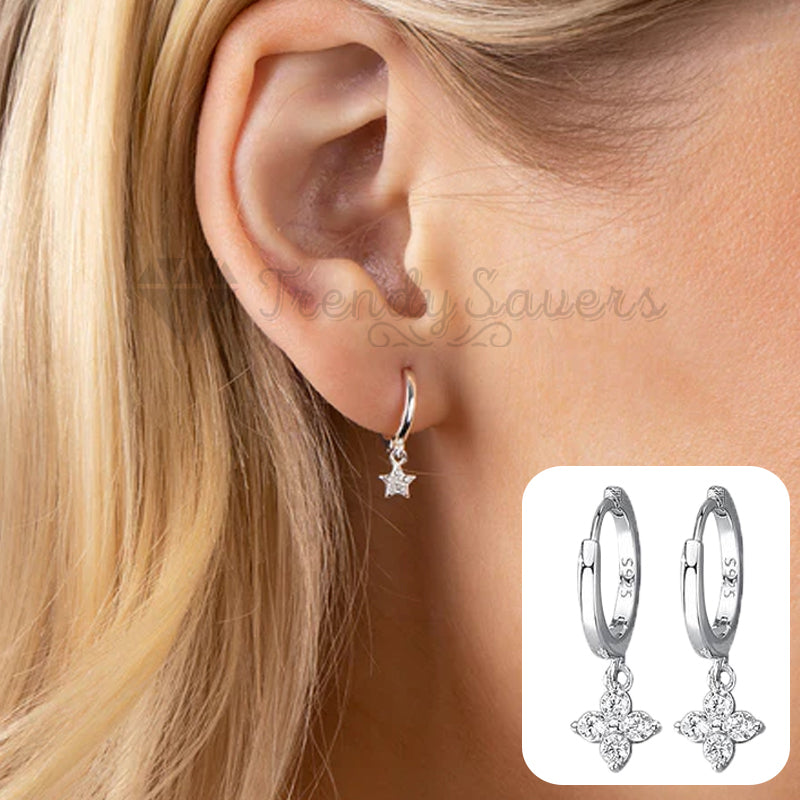 Elegant 925 Sterling Silver Floral Earrings with Delicate Silver Inlaid Zircon