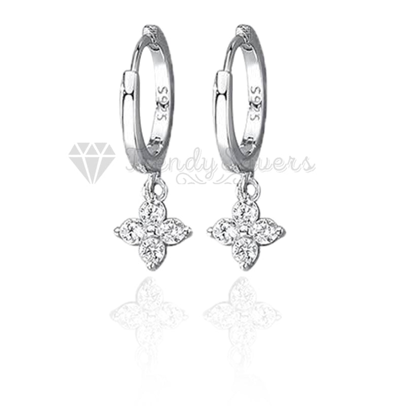 Elegant 925 Sterling Silver Floral Earrings with Delicate Silver Inlaid Zircon