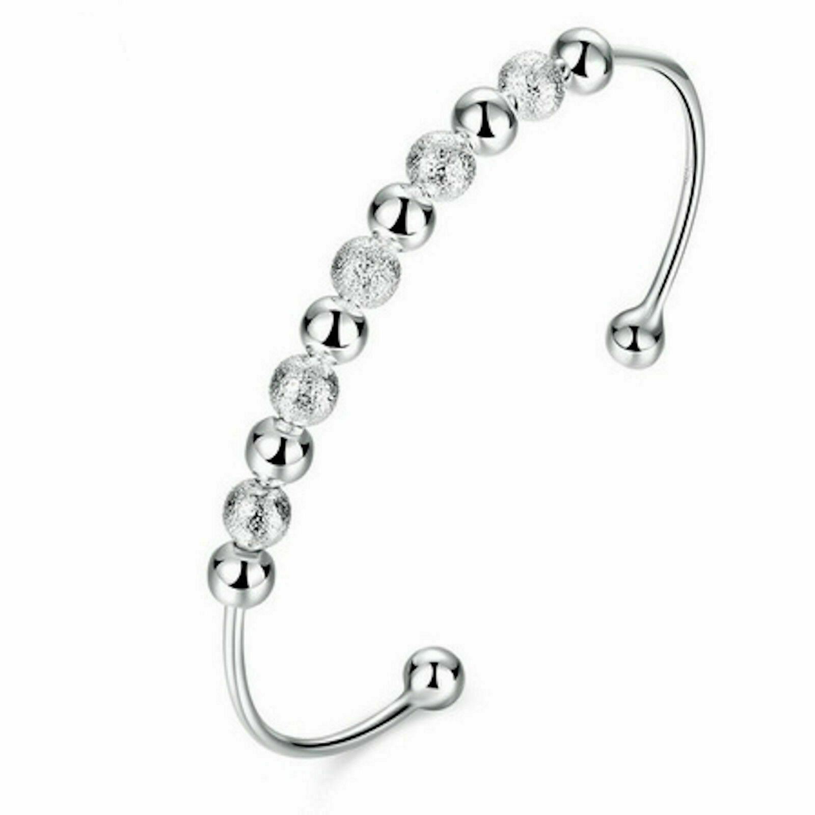 Women Fashion Lover Unique Retro 925 Sterling Silver Plated Beads Cuff Bracelet