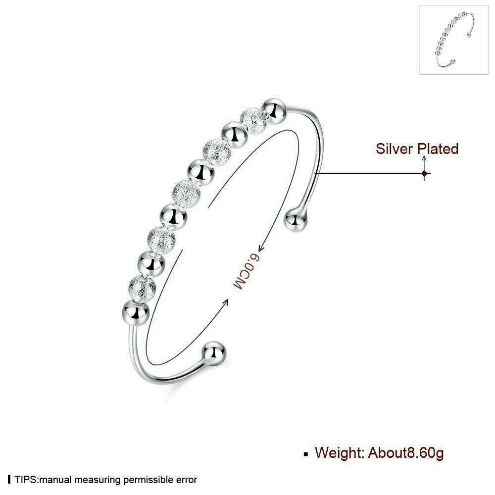 Women Fashion Lover Unique Retro 925 Sterling Silver Plated Beads Cuff Bracelet