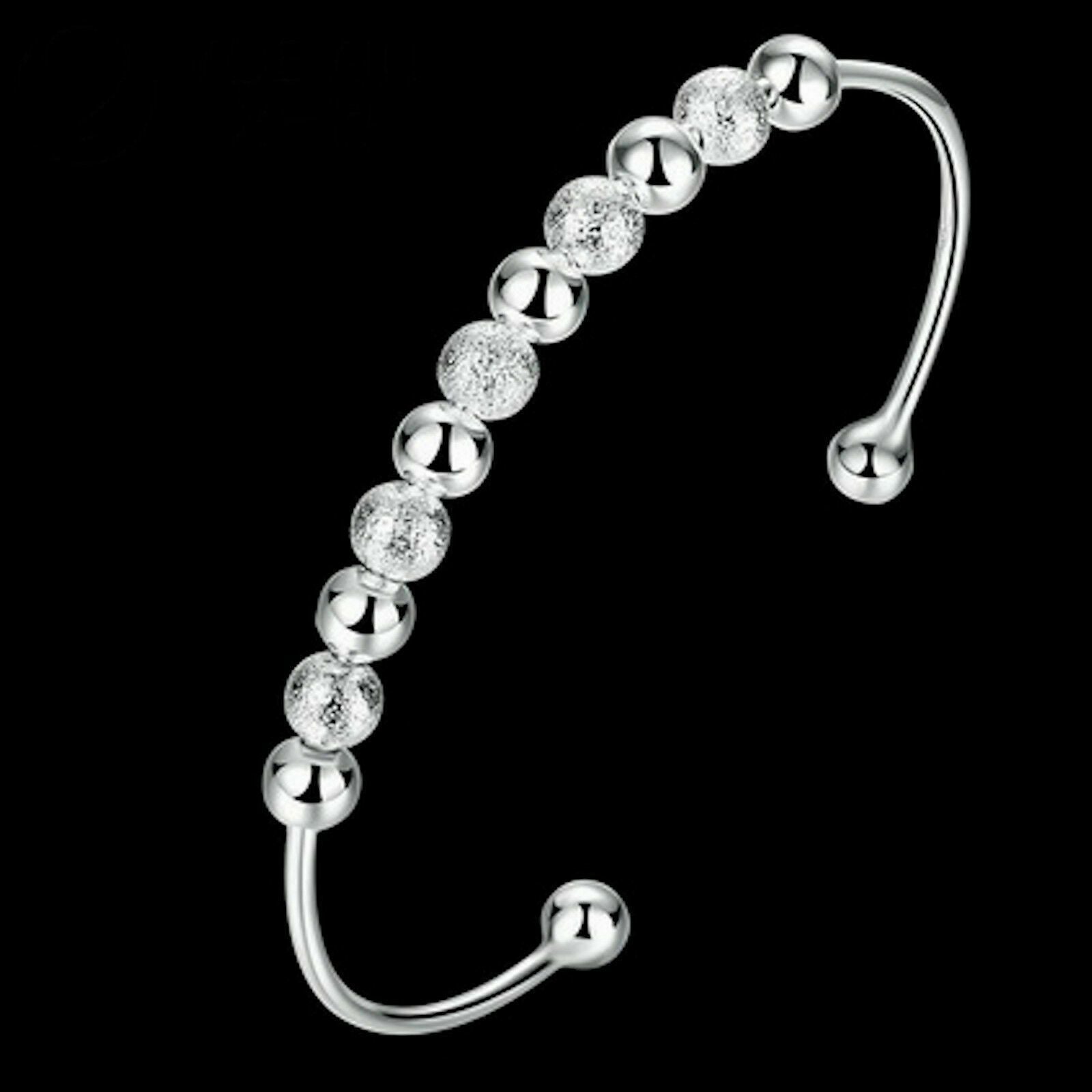 Women Fashion Lover Unique Retro 925 Sterling Silver Plated Beads Cuff Bracelet