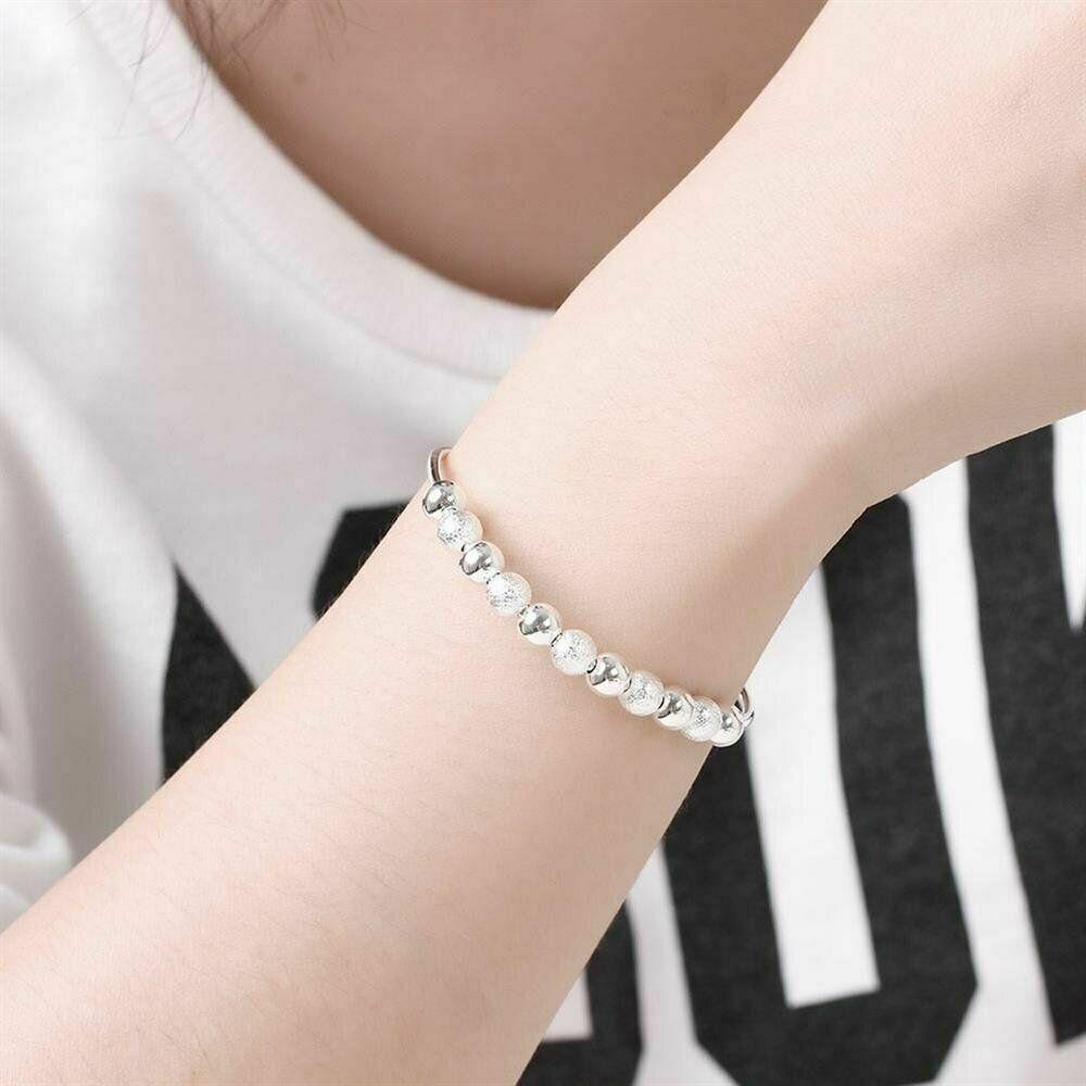 Women Fashion Lover Unique Retro 925 Sterling Silver Plated Beads Cuff Bracelet