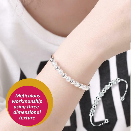 Women Fashion Lover Unique Retro 925 Sterling Silver Plated Beads Cuff Bracelet