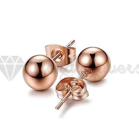 Hypoallergenic Surgical Steel Rose Gold Pierced Ball Stud Earrings 6MM Unisex