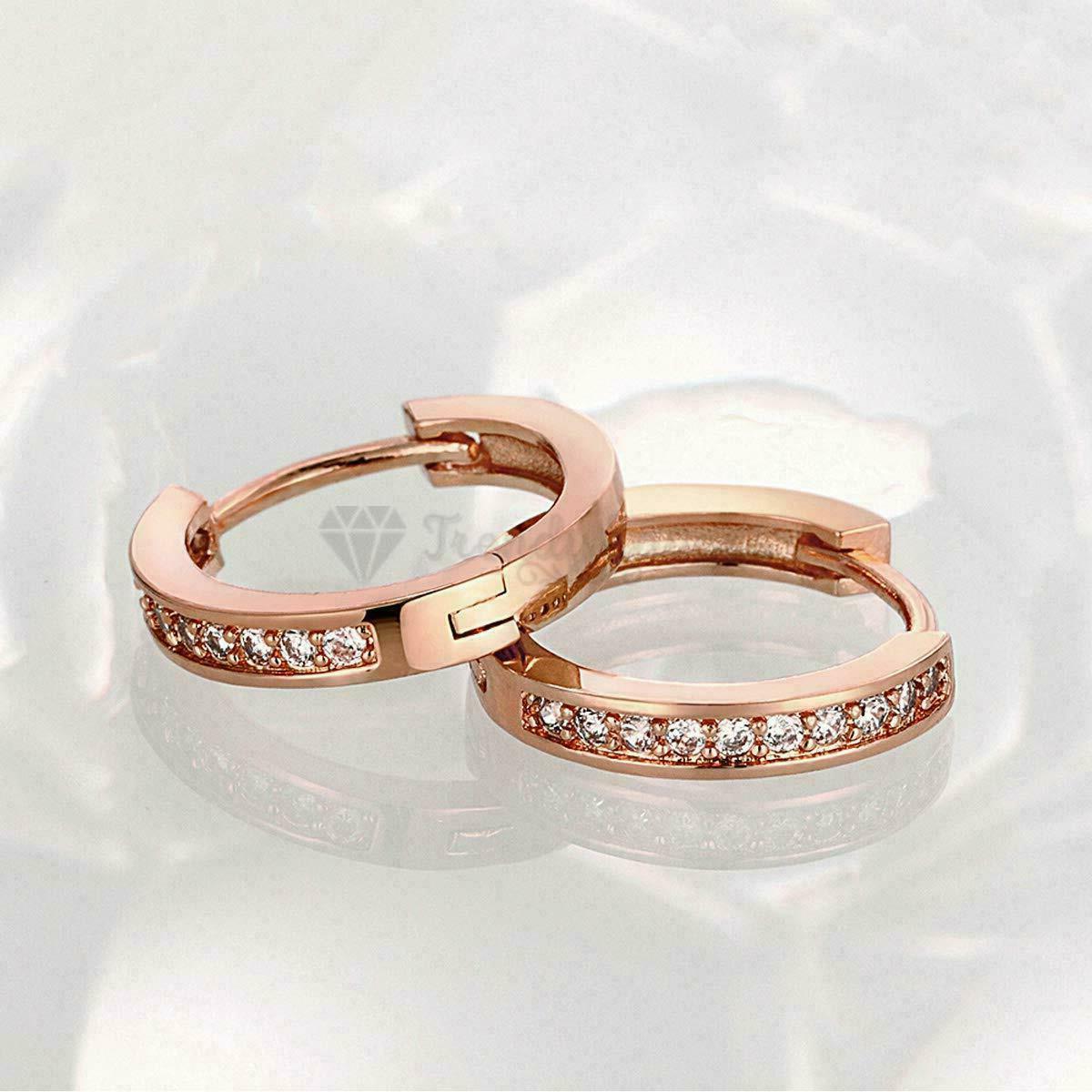 18ct Rose Gold Plated Cubic Zirconia Small Sleeper Hoops Huggie Hinged Earrings