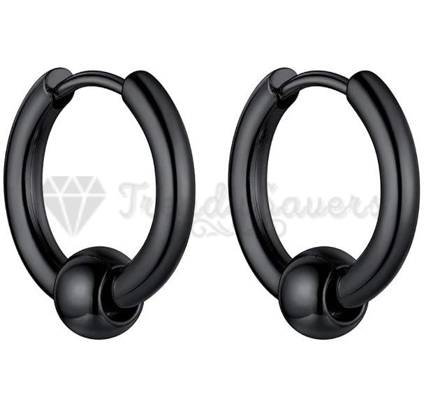 18MM Hypoallergenic Black Bead Ball Clicker Huggie Hinged Ear Hoop Earrings Pair